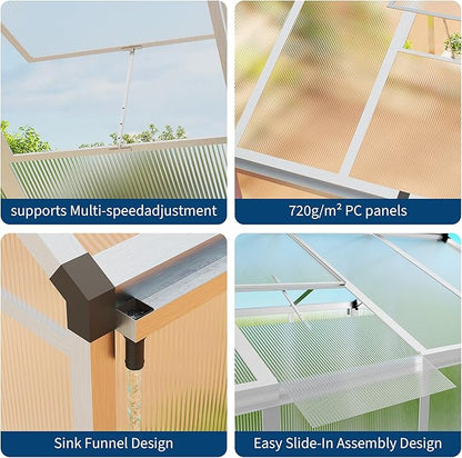 8x10 FT Polycarbonate Greenhouse with Roof Vent - Large Aluminum Walk-in Greenhouse Kit for Gardening, Backyard, Patio, Lawn - Easy Assembly
