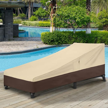 Arcedo Waterproof Patio Chaise Lounge cover, heavy duty Lounge Chair Covers for Outdoor Furniture, Protect Your Pool Chairs in Winter, 80" L x 32" W x 25" H, Beige and Brown