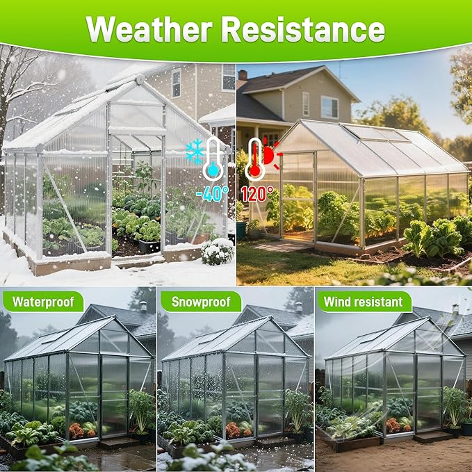 8 Pack 8' X 6' X 0.16'' Polycarbonate Greenhouse Panels, Waterproof UV Protected Clear Polycarbonate Sheets Twin-Wall Roof Panels, Corrugated Plastic Roofing Panels for Greenhouse Replacement