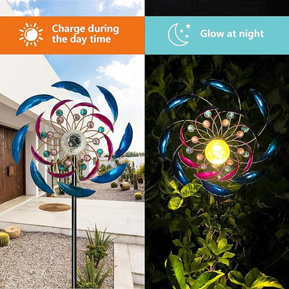 46" Wind Spinners for Yard and Garden with Solar LED Light, Metal Kinetic Wind Spinner Outdoor Decor, Wind Sculpture Yard Art Decorations for Patio, Lawn & Garden