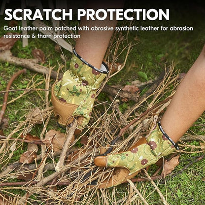 Vgo... 1Pair Gardening Gloves for Women, Goatskin leather Thorn Proof Working Gloves for Weeding, Digging, Raking, Pruning and Planting,Touchscreen (L,Light Green,GA7471)