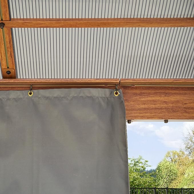 TOOLPORT Hardtop Gazebo 10x13 ft with Polycarbonate Roof - Wood-Like Finish - 4 Side Panels in Gray