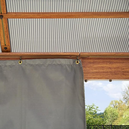 TOOLPORT Hardtop Gazebo 10x13 ft with Polycarbonate Roof - Wood-Like Finish - 4 Side Panels in Gray