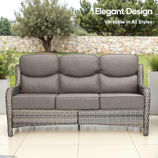 Swivel Patio Chairs sofa Set of 4 with 6" Thick Cushion - Wicker Outdoor Swivel Rocker Patio Chair ,Sofa/Glass coffee table, High Back Comfortable Outdoor Glider Chairs - Grey Wicker | Grey Cushions