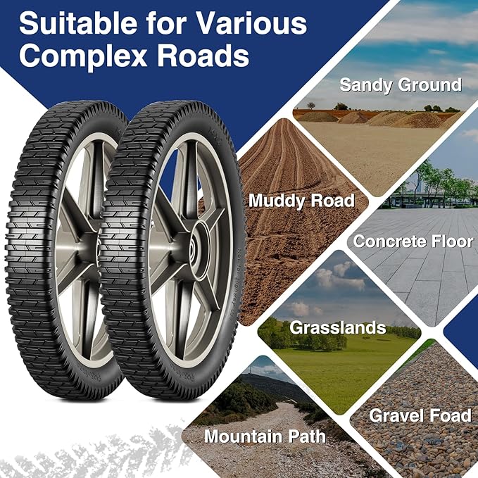 MaxAuto 14 x 1.75" Spoked Plastic Wheel with Tire Replacement for Craftsman Mower, Wheelbarrow, Trimmer, Push Mower, Pressure Washer, 1.75" Offset Hub Length,1/2" inside Bearing, 2 Pack
