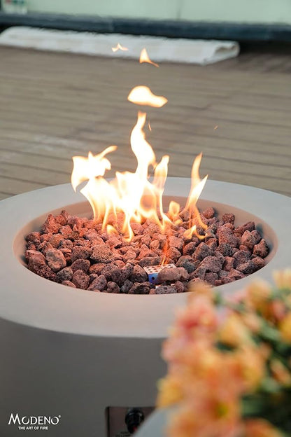 AMS Fireplace | Modeno Waterford Package | Light Gray Natural Gas Fire Pit Table for Outside Patio Bundle with Wind Guard, SS Burner Lid | Free Ice Bucket & Rubber Mat