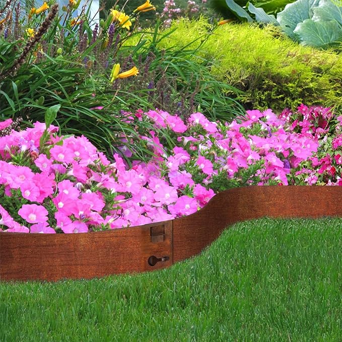 6.3Inch Cor-Ten Steel Landscape Edging, 6 Pack Hammer-in Metal Edging for Landscaping, Garden Edging for Lawn,Pathway, Yard