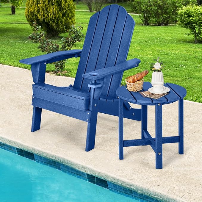 Tangkula Round Outdoor Side Table, 18 Inch Weather Resistant HDPE Adirondack Table, Outdoor Indoor Chairside End Tables, Patio Side Table for Lawn Garden Balcony Backyard, Easy Assembly (2, Navy)
