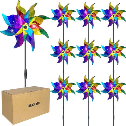 10 PCS Reflective Pinwheels for Yard and Garden Bird Devices Pre-Installed Sparkly Wind Spinner Deterrent to Scare Birds Away from Yard Patio Farm (Multicolor-1)