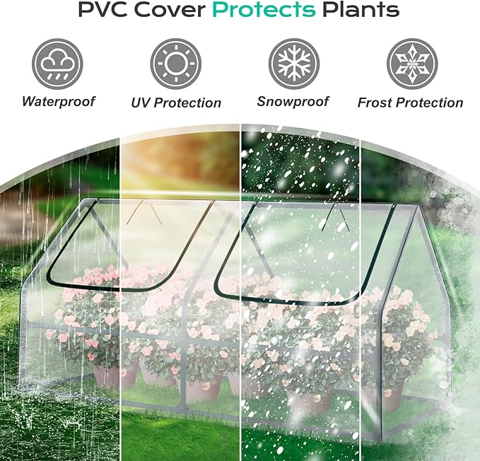 BPS 6x3x3 ft Mini Greenhouse with Transparent PVC Cover UV-Protected Roll-Up Zipper Windows, Ideal for Indoor or Outdoor Use on Raised Garden Beds