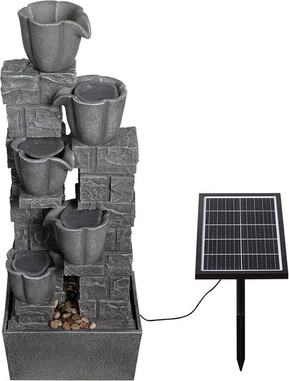 Solar Powered Water Fountain-36.2in.Tall Floor-Standing Outdoor Fountains with Tulip Design - Natural 4 Tiers Waterfall Water Feature for Outside Garden,Backyard,Lawn Decor,Grey
