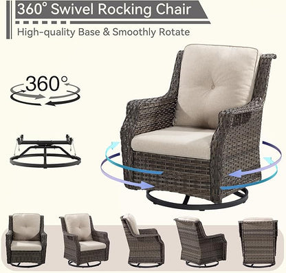Outdoor Swivel Rocker Patio Chair with Matching Side Table - 360 Degree Patio Swivel Glider Chair with 3.5" Olefin Cushions(Mixed Grey/Beige)