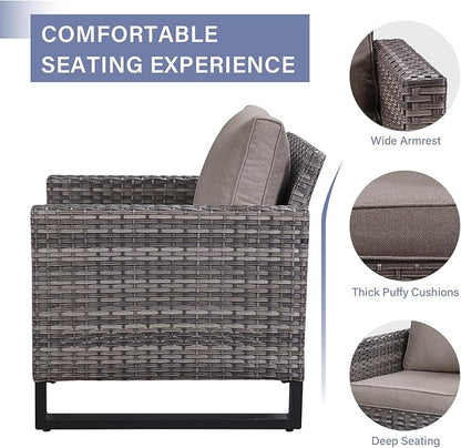 Rilyson Wicker Outdoor Patio Chairs Set - 3 Piece Rattan Patio Furniture Bistro Chairs Set with Waterproof Wicker,Comfortable Cushions and Sturdy Metal Frame for Porch Deck Backyard(Mixed Grey/Grey)