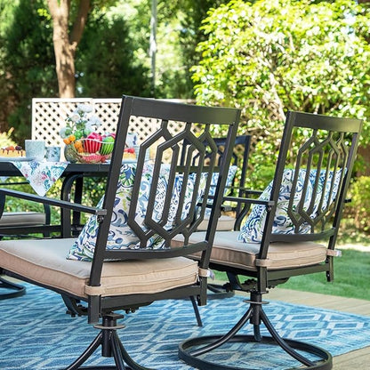 PHI VILLA 9 Pieces Outdoor Dining Set, Expandable Metal Table (64"-82") and 8 Swivel Dining Chairs – Perfect for Patio, Garden, Deck, Porch, and Yard, 9PCS Outdoor Dining Set Style 5