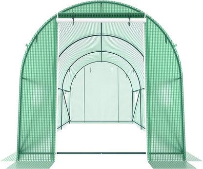 10x7x7 FT Walk-in Greenhouse for Outdoors for Winter Plant Protection,6-Ventilated Screen Window Portable Greenhouse W/ 2-Zipper Door,PE Cover & Heavy Duty Frame