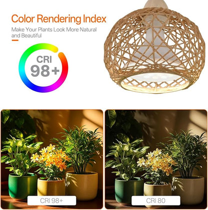 Bstrip Hanging Grow Lights for Indoor Plants, 18W Full Spectrum, Boho Rattan Lantern Shade, 3800K Wall-Mounted Decorative Plant Light with 9.8FT Power Cord, Ideal for Tall Plants, Flowers