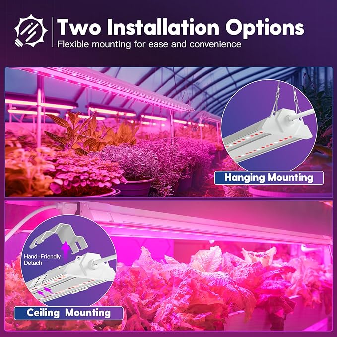 FREELICHT 4 Pack 4ft LED Grow Light, 60W (350W Equivalent), Red Blue (660nm+460nm) Full Spectrum Grow Light for Indoor Plants, Hanging Plug in Grow Lamp for Hydroponic Greenhouse Plants Seedling Veg