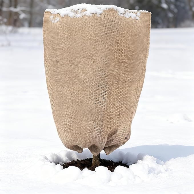 ANPHSIN Burlap Plant Covers Freeze Protection for Patio Winterizing - 45"×70" Extra Large Winter Frost Protector with Drawstring, Reusable Tree Freeze Blanket for Garden Bushes