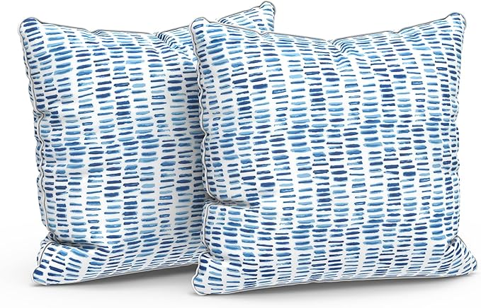 LVTXIII Outdoor Throw Pillows 20x20 Patio Waterproof Square Pillows with Piping Fade Resistant Accent Pillow for Spring Summer Garden Decoration, Set of 2, Pebble Blue