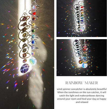 H&D HYALINE & DORA Sun Catchers for Windows,Crystal Sun Catcher with Seven Chakra Beads,Decorative Wind Spinner Tail Suncatcher for Indoor Christmas Decoration 20.5in