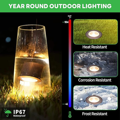 Low Voltage Well Lights for Landscaping - Outdoor IP67 12V LED Ground Light, 5 Color Temperature Selectable In-Ground Light, ORB Aluminum for Path House Backyard 9W 700LM 8 Pack