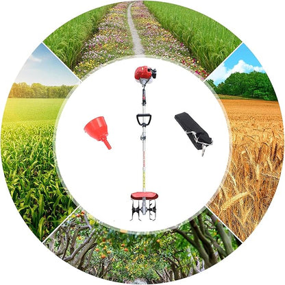 Gas Powered Tiller Cultivator 42.7CC 2-Stroke Handheld Garden Rotary Cultivator Rototiller Cordless for Gardening, Sandy Land, Loose Soil, Cultivation of Cash Crops