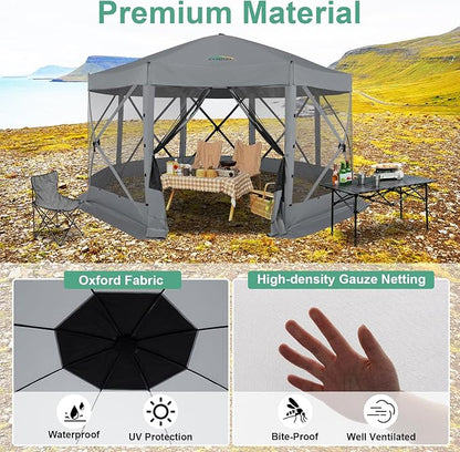 COBIZI 15x15ft Extra Large Pop-Up Gazebo Canopy Tent with Mosquito Netting, Spacious Easy Set-Up Screened Shelter, Durable Outdoor Pavilion with Ground Stakes, Perfect for Patio, Backyard,Gray