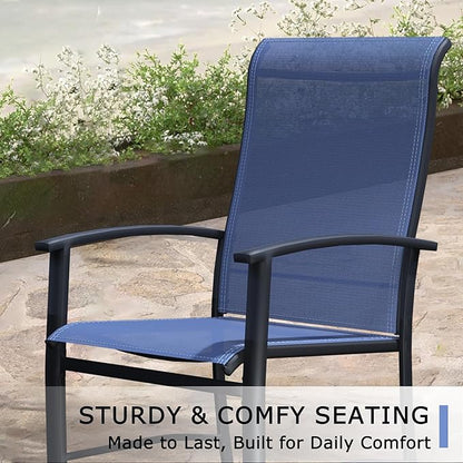 Outdoor Dining Chairs Set of 6, Stackable Patio Chairs with Metal Frame & Textilene Fabric, Perfect for Patio Garden Deck, Blue