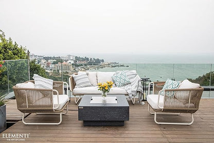 Elementi | Bundle Manhattan Gas Fire Pit Cast Concrete 36" Square Fire Table, Outdoor Fire Pit Electronic Ignition | Canvas Cover, Lava Rock Included | Dark Gray (Natural Gas)