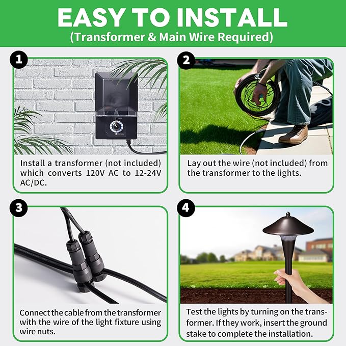 Low Voltage Pathway Lights - 2700K/3000K/3500K/4000K/5000K Selectable Landscape Sidewalk Lighting Wired, 12V Path Light Waterproof, 200lm LED Aluminum Pathlight ORB for Outside Patio Yard