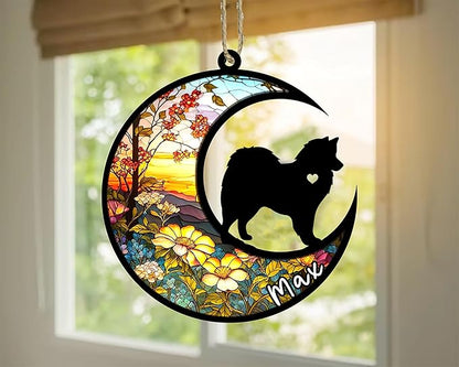 Personalized Dog Memorial, Custom Name American Eskimo Dog Christmas Ornament with Name, Custom Breeds, Pet Loss Light Catcher, Gifts for Lovers Loss of Pet Sympathy on Mothers Day Christmas