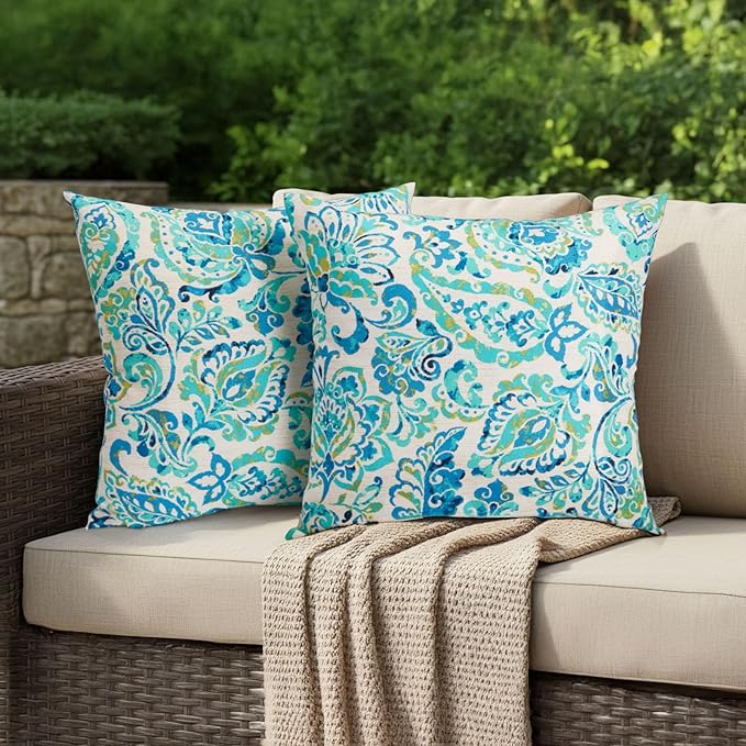 Outdoor Throw Pillows Waterproof Covers 2 Pack 16×16 Inch, Decorative Toss Pillows Covers, Rain-Proof, Fade Resistant for Patio Furniture, Sofa, Couch, Garden