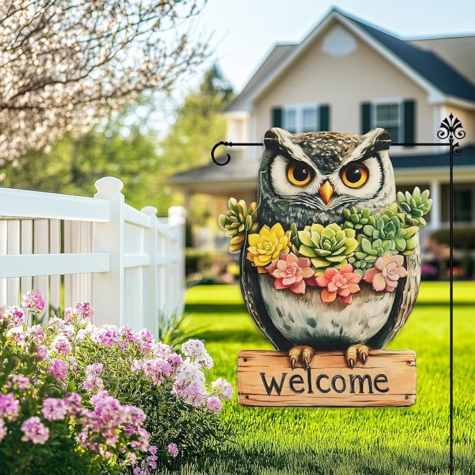Owl Garden Flags 12x18 Inch Double Sided, Spring Summer Welcome Banner Small Yard Flags for Outside, Farmhouse Front Porch Home Outdoor Seasonal Decor Holiday All Seasons Decoration