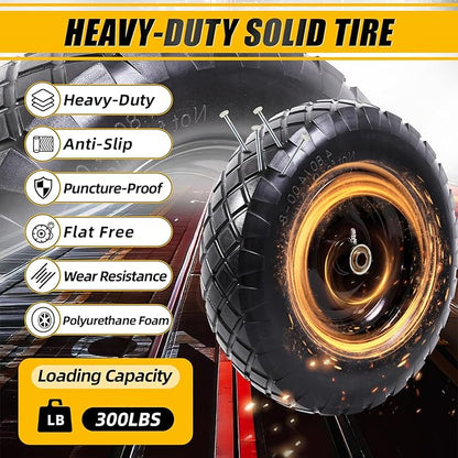 MZREXN 4.80/4.00-8" Flat Free Tire and Wheel, 16" Universal Solid Wheelbarrow Tires, with 5/8" & 3/4" Bearings, 3" Centered Hub for Hand Truck Garden Trailers Utility Cart Yard Wagon (2-PACK, Black)