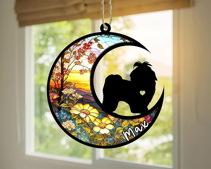 Personalized Dog Memorial, Custom Name Shih Tzu Dog Christmas Ornament with Name, Custom Breeds, Pet Loss Light Catcher, Gifts for Lovers Loss of Pet Sympathy on Mothers Day Christmas