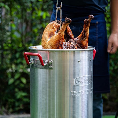 Creole Feast TFP1030 30 Qt. Turkey Fryer and 10 Qt. Fish Fryer Kit with 50,000 BTUs Propane Burner, Outdoor Deep Fryer & Seafood Boiler Steamer for Outdoor Cooking, Silver & Black