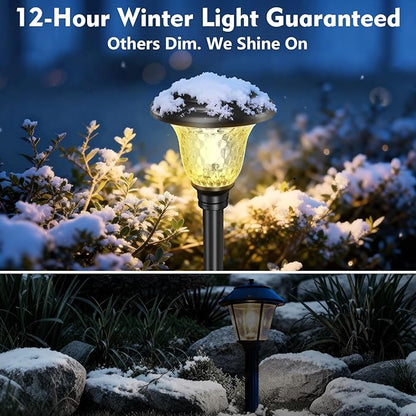 Beau Jardin 8 Pack Solar Pathway Lights Stainless Steel Outdoor Solar Powered Light Waterproof Glass High Lumen for Garden Landscape Path Yard Walkway Patio Driveway Outside White Color Changing Black