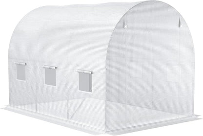Outsunny 9.8' x 6.6' x 6.6' Plastic Greenhouse Cover Replacement, Heavy Duty Waterproof Tarp for Hoop House, Sheeting with 6 Windows, Door & Reinforcement Grid, White