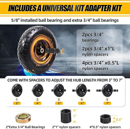MZREXN 4.80/4.00-8" Flat Free Tire and Wheel, 16" Universal Solid Wheelbarrow Tires, with 5/8" & 3/4" Bearings, 3" Centered Hub for Hand Truck Garden Trailers Utility Cart Yard Wagon (2-PACK, Black)