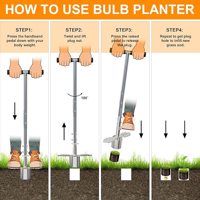 Sod Plugger Tool, Bulb Planter Tool with Stainless Steel Sharp Serrations, Grass Plugger Tool and Turf Cutter with Anti-slip pedal – Garden Tools and Yard Tools for Zoysia, Bermuda and More Plants