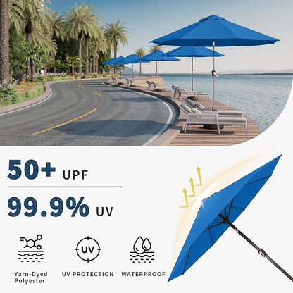 9FT Patio Umbrella with Fiberglass Ribs, Outdoor Market Table Umbrella with Crank and Tilt, UV Resistant Waterproof Canopy for Patio, Garden, Deck, Pool, Royal Blue