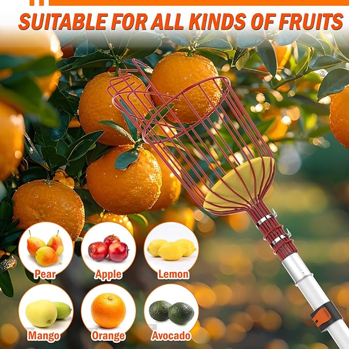26FT Tree Trimmer, Manual Pole Saw with 5-20FT Extension Pole, Fruit Picker for Orange Lemon Mango Avocado Guava Fruit Picking
