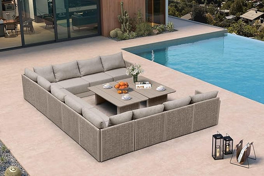 PURPLE LEAF Patio Furniture Set 13 Pieces Patio Seating Sofas Aluminum Furniture Outdoor Couch Sectional Set with Cushions and Aluminum Table Patio Conversation Sets Beige