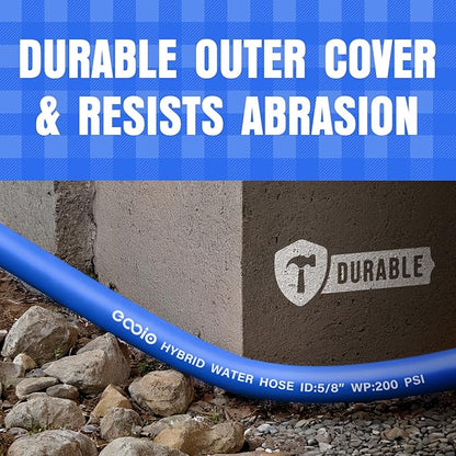 Heavy Duty Garden Hose 50 ft, Non-Expanding Flexible Water Hose, Kink Resistant Lightweight Hybrid Hose, Leakproof Hose Male to Female Fittings