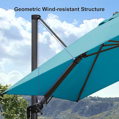 PURPLE LEAF 8' X 11' Left-right Tilting Patio Umbrella Outdoor Cantilever Swivel Rectangle Umbrella with Tilt Aluminum Offset Umbrella with 360-degree Rotation for Garden Deck Pool Patio Turquoise Blue