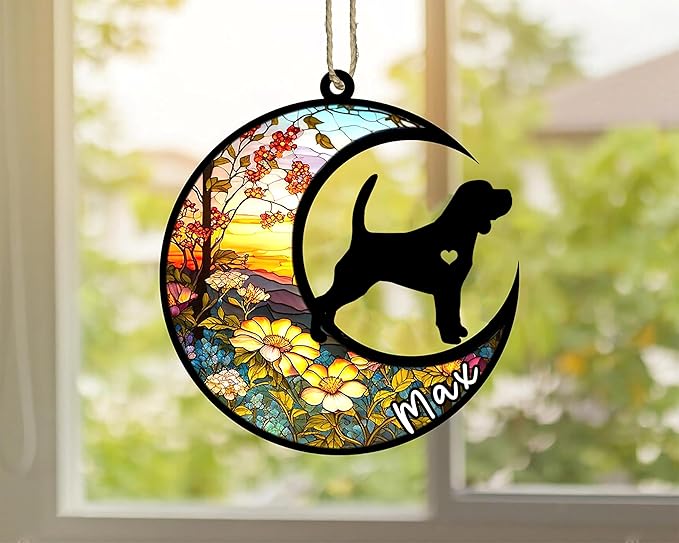 Personalized Dog Memorial, Custom Name Beagle Dog Christmas Ornament with Name, Custom Breeds, Pet Loss Light Catcher, Gifts for Lovers Loss of Pet Sympathy on Mothers Day Christmas