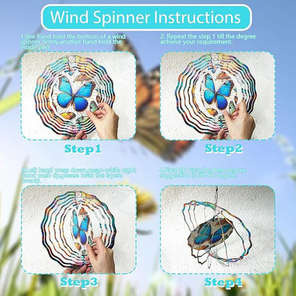 3D Butterfly Wind Spinners Outdoor Stainless Steel Hanging Wind Spinner Decorations Metal Garden Art for Patio Garden Yard and Indoor Spaces Butterfly Gifts for Mom Wife Women Grandma