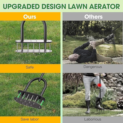 Lawn Aerator Spikes Aerating Tool, Manual Aeration Tools with Padded T-Handle, Wide Foot Plate, 15 3 Inch Solid Steel Spikes, Yard Aerators for Lawn Yard & Garden