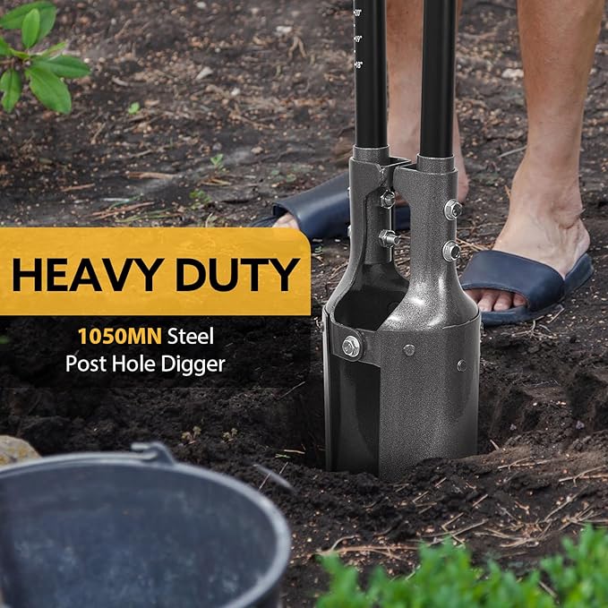 Heavy Duty Post Hole Digger with Fiberglass Handle Manual Fence Post Diggers,58 inches