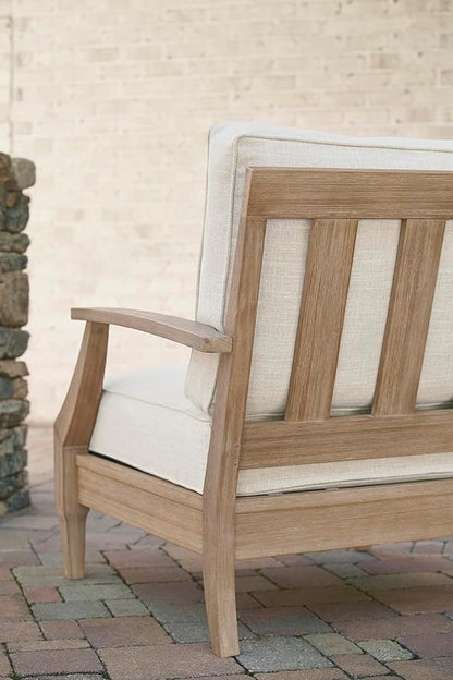 Signature Design by Ashley Carter Hall Outdoor Eucalyptus Neutral Patio Lounge Chair with Thick Performance Fabric Cushion, Beige